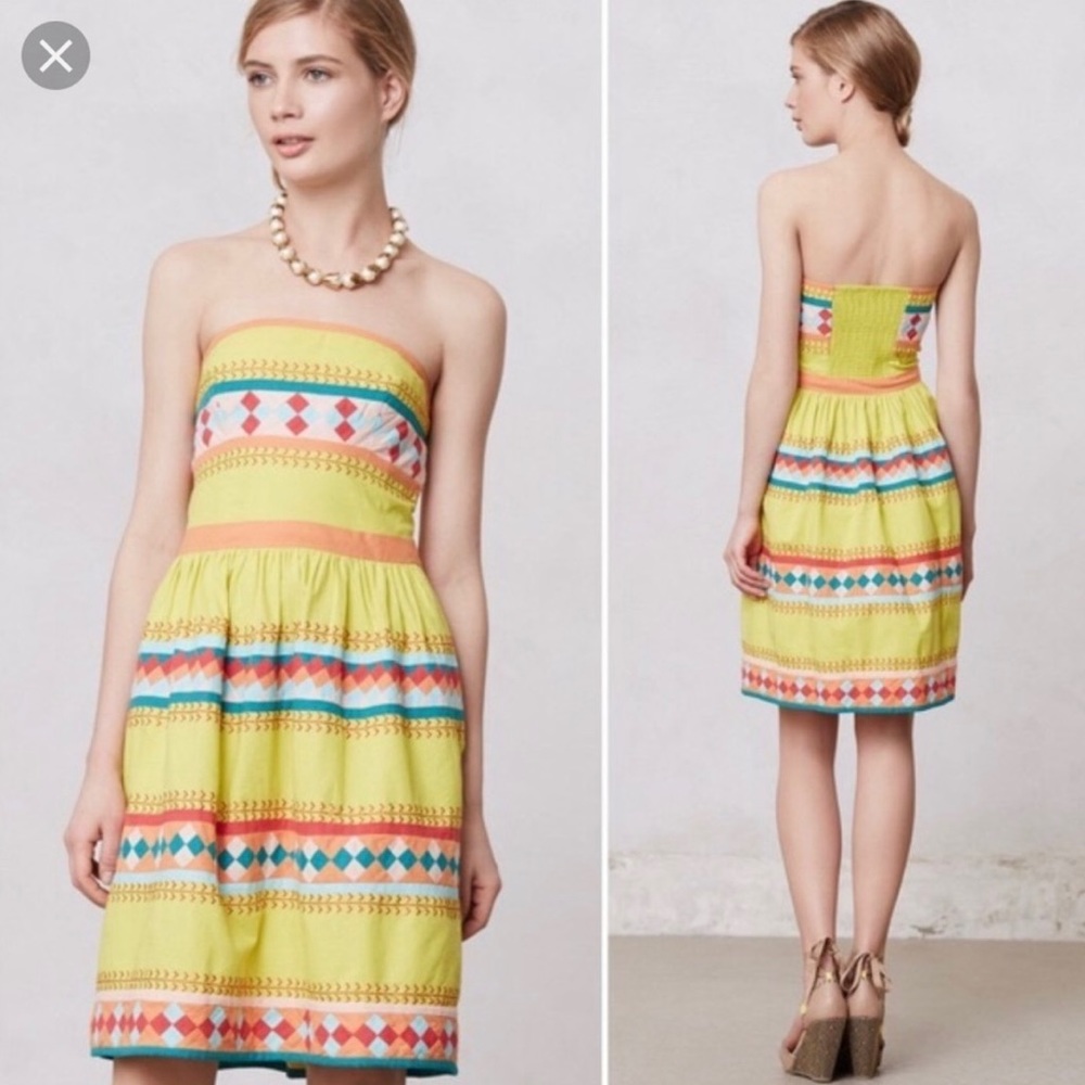 Anthropologie Leifsdottir ribboned Quilotoa multicolored strapless dress size 4